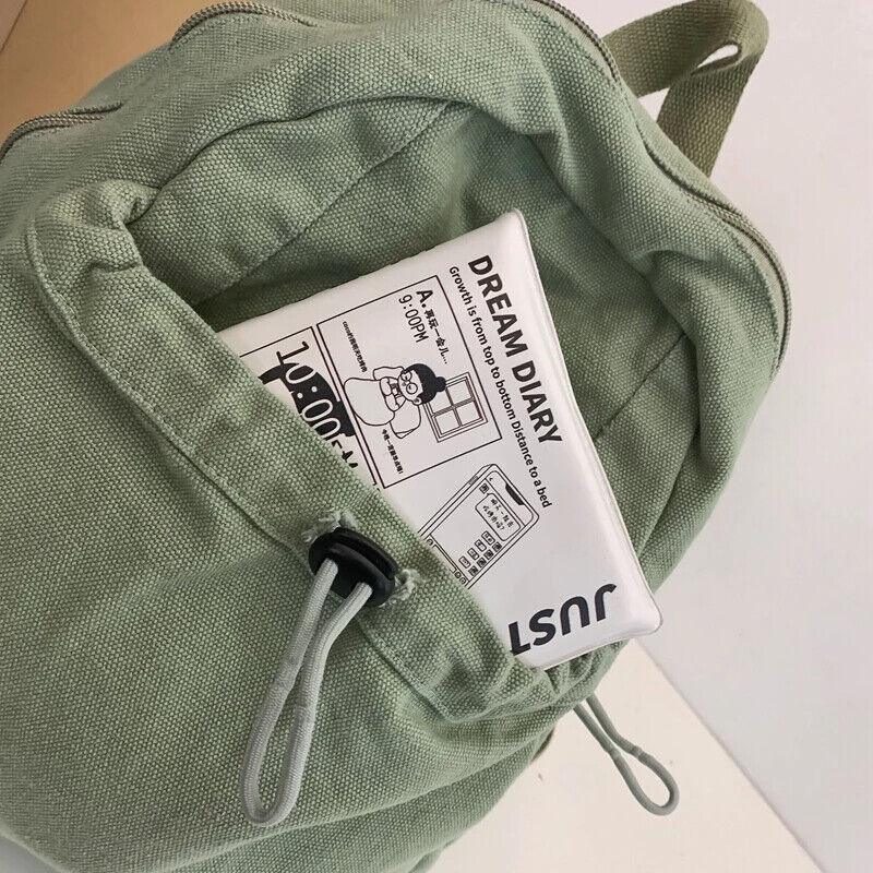 Canvas Backpacks Medium Zipper Drawstring Outer Pocket Casual Shoulder Bags