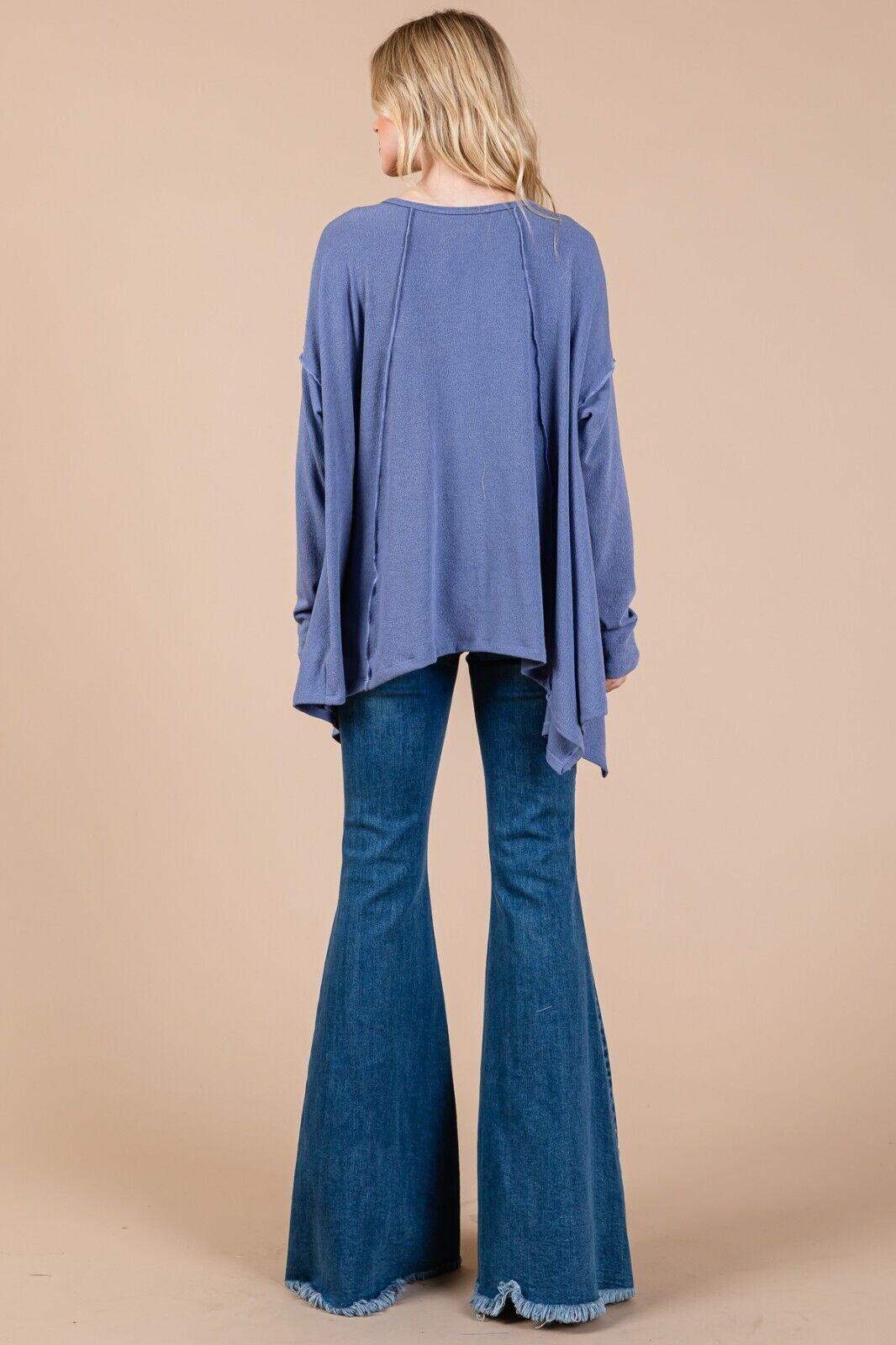Ces Femme Top Oversized Women Asymmetrical Long Sleeve Dusty Blue Exposed Seams 57_711df910-7a68-41a1-8113-49de1530bb3d Trendsi