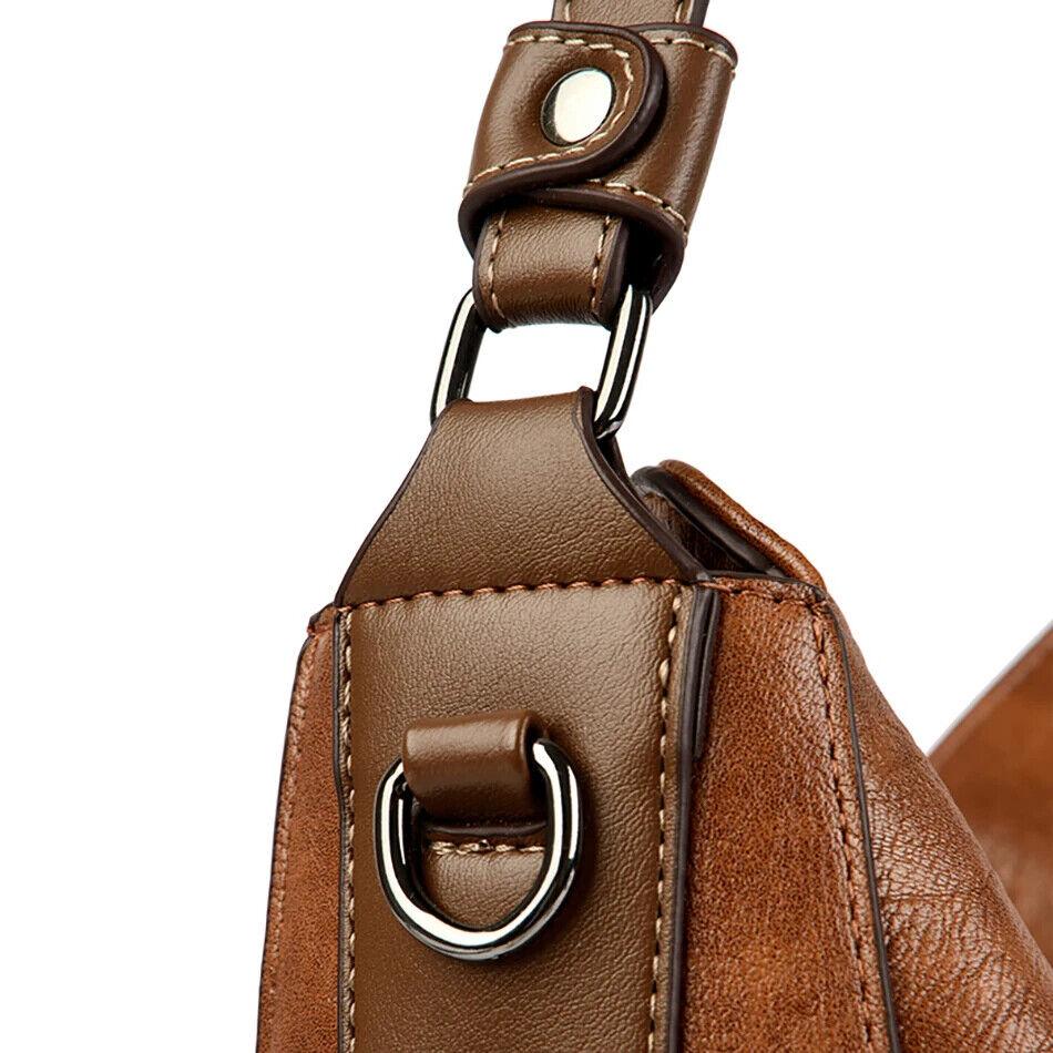 Women's Large Handbag Soft Leather Zipper Pockets Bucket Bags Purses