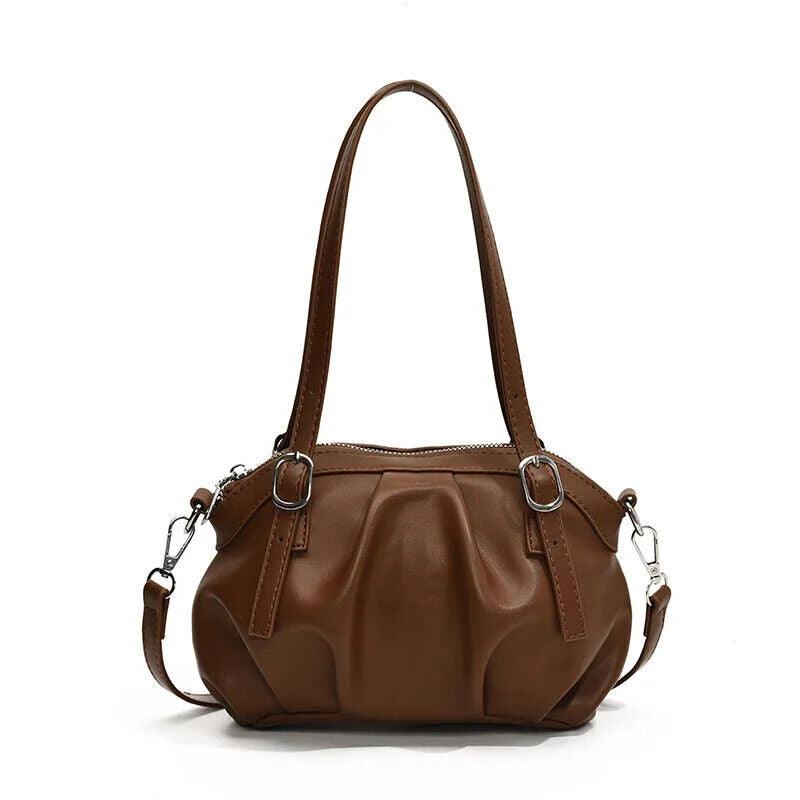 Small Buckets Bags Leather Pleated Belt Buckle Women Soft Zipper Handbags Brown 57_758f084b-01ae-4207-a992-83c4878a5639 STYLEINGER