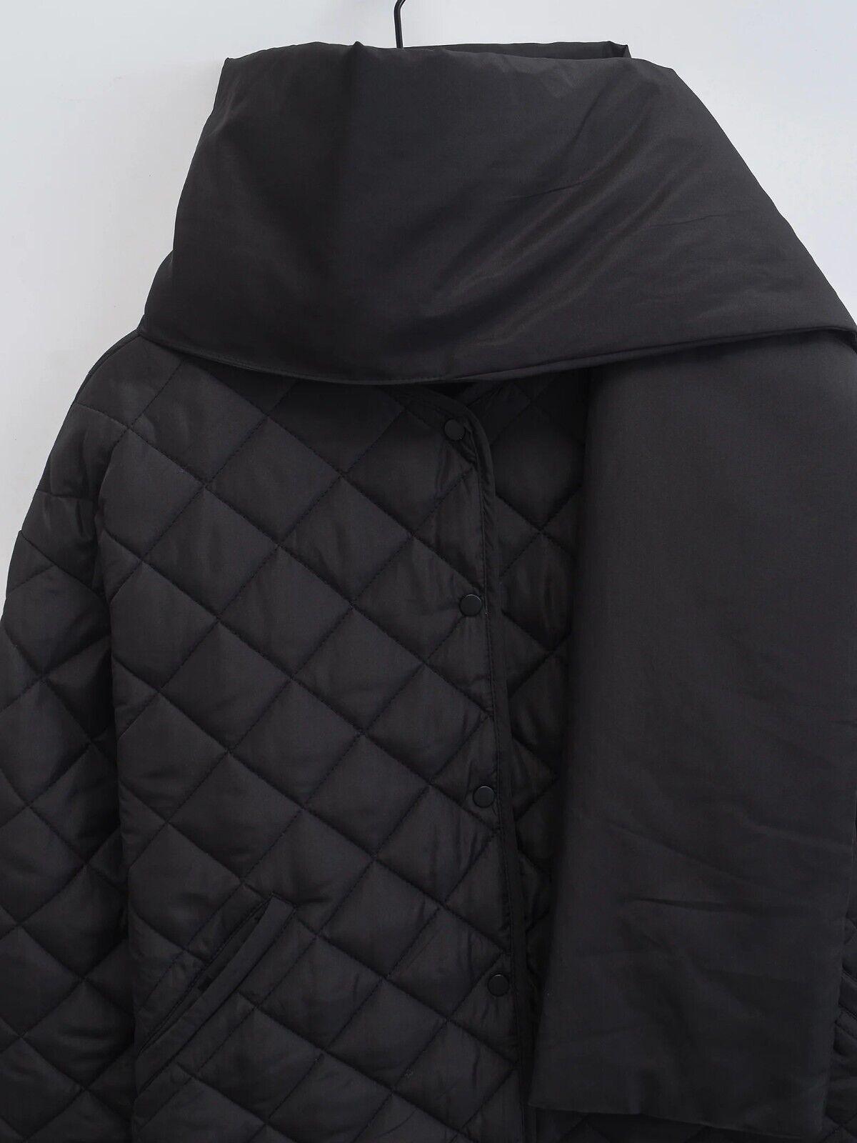 Women's Padded Jacket Twist Collared Wide Waisted Argyle Diamond Pocketed Coat 57_78b8e257-6c6c-411e-b60f-165dfe1c7de4 STYLEINGER