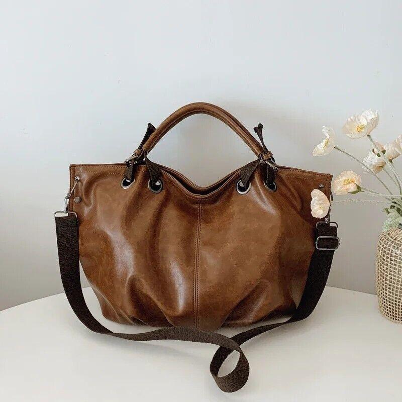 Leather Tote Bags Extra Large Women Zipper Double Handles Soft Pleated Handbag