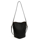 Leather Bucket Bags Small 2 in 1 Snap and Zipper Women's Chain Handle Purses Black 57_79d55063-a151-4245-baa1-1ab66942b994 STYLEINGER