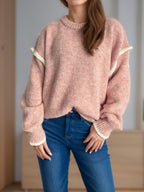 Women Contrast Trim Sweater Round Neck Dropped Shoulder Long Sleeve Pullover 57_79d8f149-0398-4393-9230-bdf6037813bf STYLEINGER