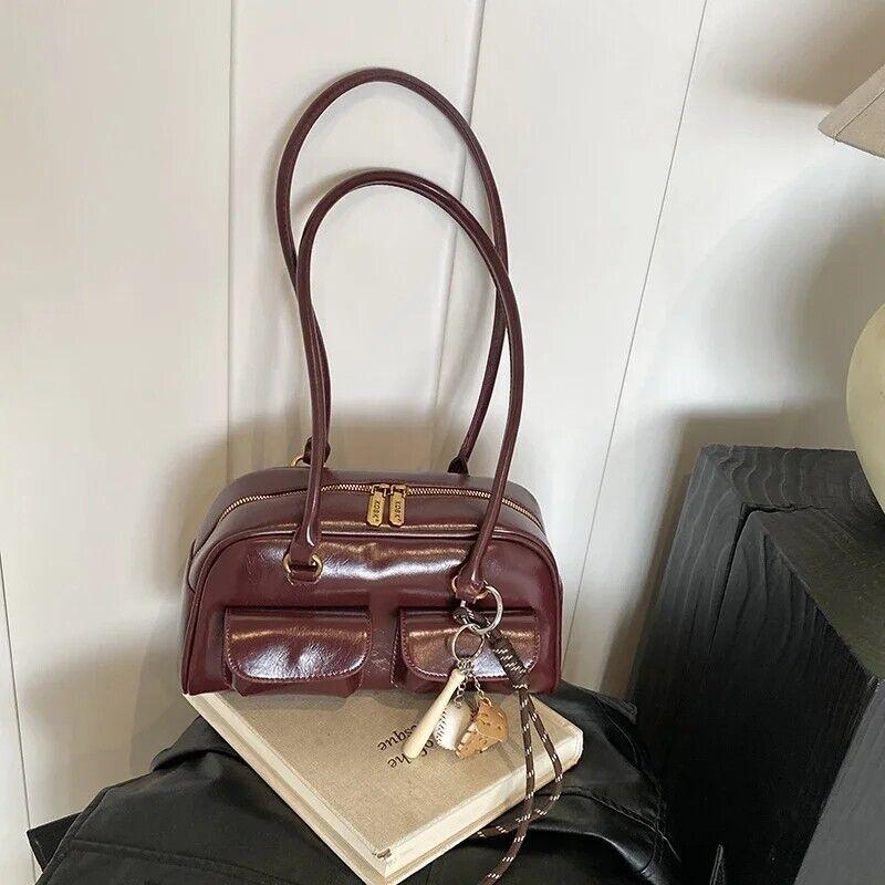 Medium Shoulder Bag Rope Ball Tassel Accessories Women Zipper Outer Flap Pockets Burgundy with Tassel Accessories 57_7a04dd9d-b0ca-40eb-ae51-72e4d198a3d6 STYLEINGER