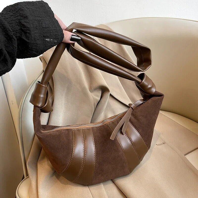 Large Nubuck Leather Patch Crescent Shoulder Bag Zipper Women's Soft Purses Brown 57_7c5cdf8f-73ce-4124-92e7-8e5e4c938ab6 STYLEINGER