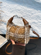Mini Plaid Handbag Fuzzy Polyester Lock Handle Zipper Crossbody 57_7caec456-e55f-4292-82b1-e2a360d4258a STYLEINGER