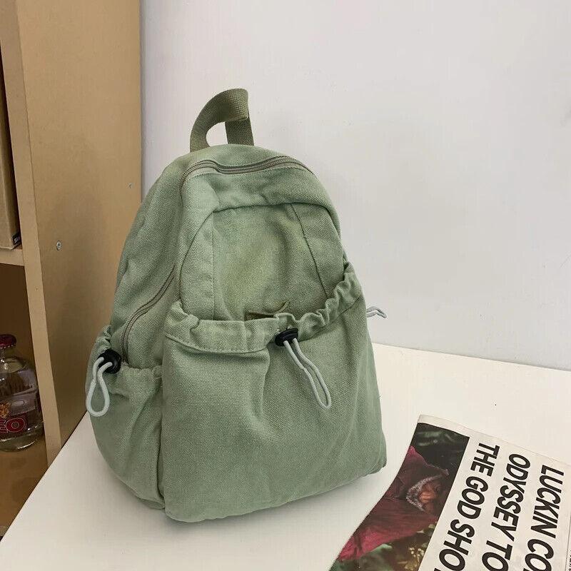 Canvas Backpacks Medium Zipper Drawstring Outer Pocket Casual Shoulder Bags