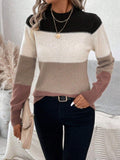 Striped Women Sweater Color Block Mock Neck Long Sleeve Soft Acrylic Pullover Mocha 57_7fee05fa-ff1d-4b38-920c-32b30d9afd22 STYLEINGER