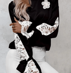 Black Sweatshirt Lace Floral Detail Tied Cuff Long Sleeve Women Fashionable Top 57_81174601-892c-4937-bf2e-df649d35f288 STYLEINGER