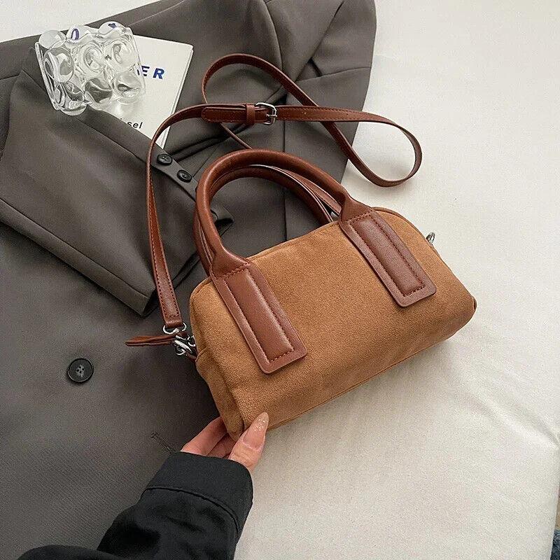 Nubuck Leather Women Handbags Small Zipper Tote Soft Solid Crossbody Bags