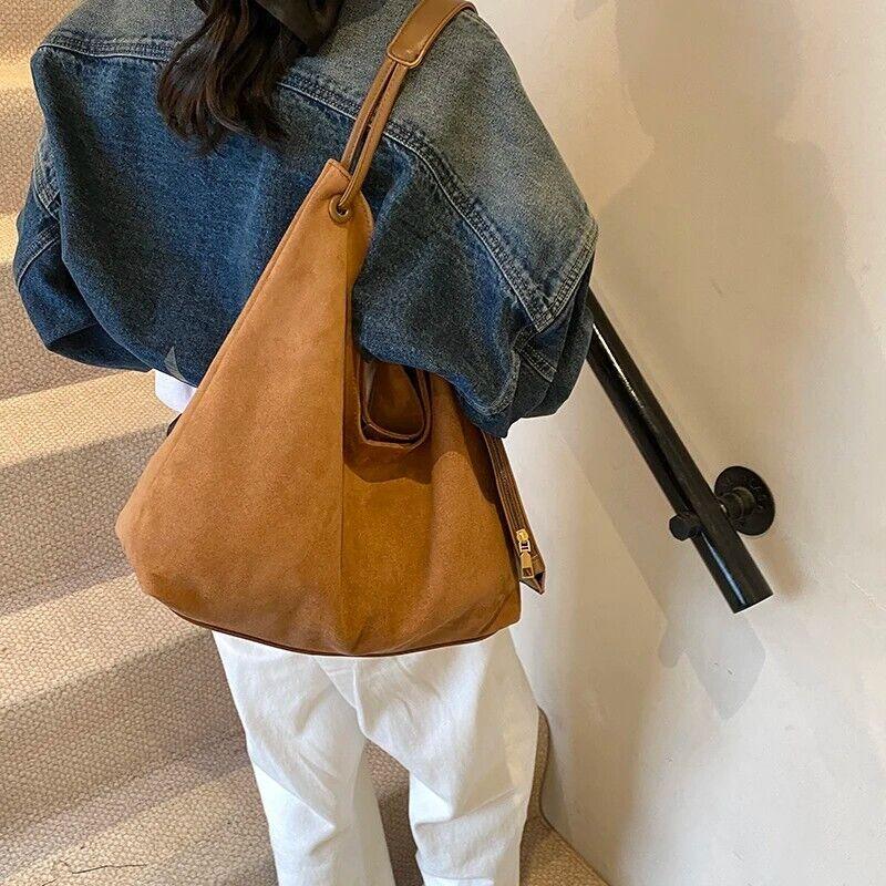 Large Nubuck Leather Hobo Bags Women Snap Soft Handbags with Mini Wallet