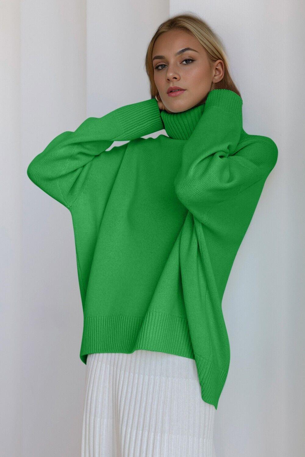 Basic Bae Turtleneck Sweater Women Solid Viscose Long Sleeve Oversized Knitwear