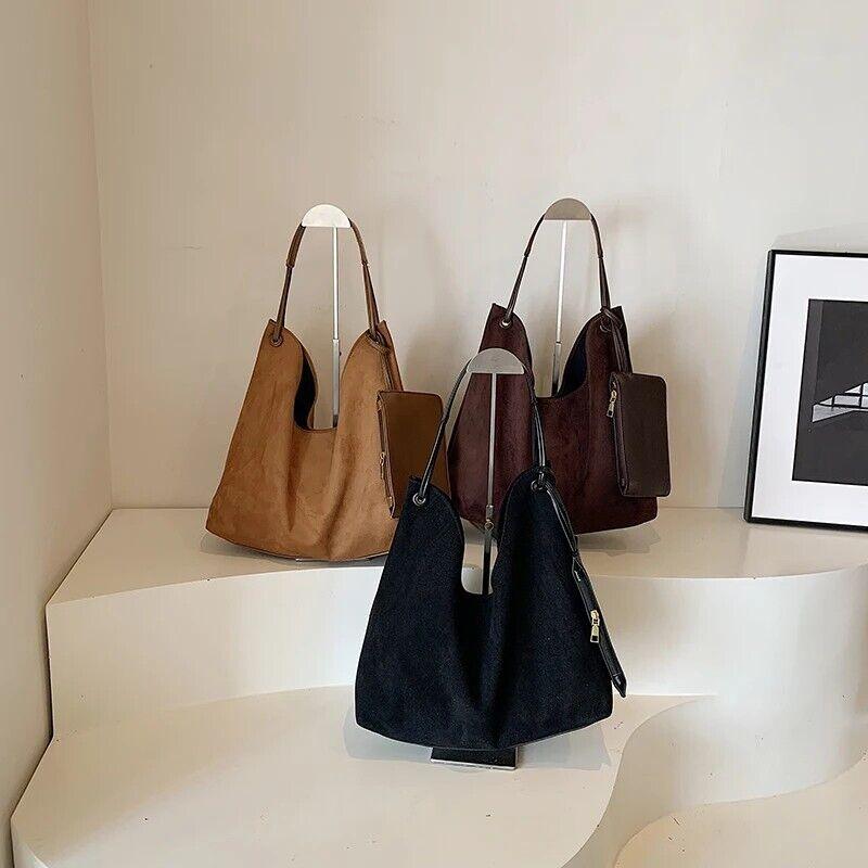 Large Nubuck Leather Hobo Bags Women Snap Soft Handbags with Mini Wallet