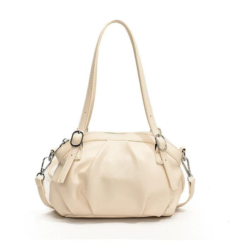 Small Buckets Bags Leather Pleated Belt Buckle Women Soft Zipper Handbags Beige 57_870bc00c-8756-4f26-b1ad-211be1283b75 STYLEINGER