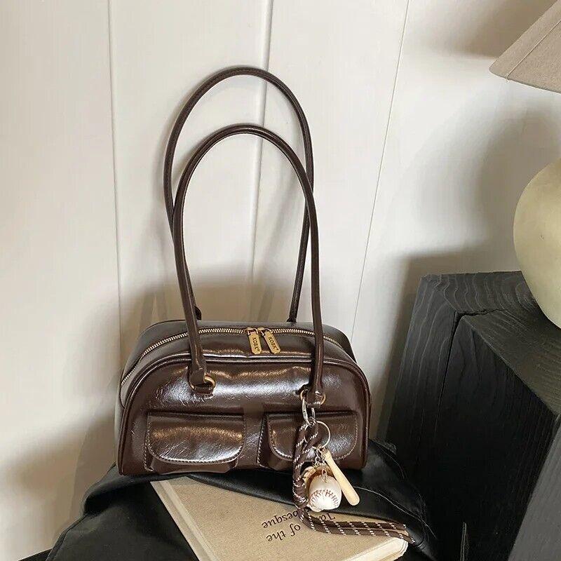 Medium Shoulder Bag Rope Ball Tassel Accessories Women Zipper Outer Flap Pockets Dark Brown with Tassel Accessories 57_871b8a8e-f8d7-46f5-8a28-b7c6688af648 STYLEINGER