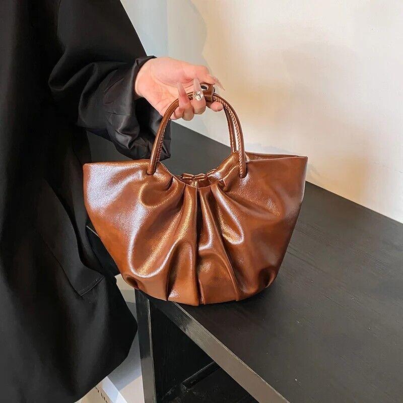 Tote Bags Medium Soft Pleated Leather Women Zipper Rushed Crossbody Bags