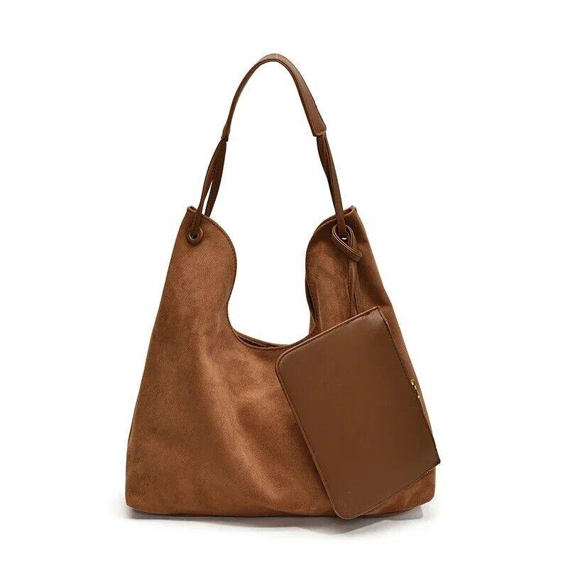 Large Nubuck Leather Hobo Bags Women Snap Soft Handbags with Mini Wallet