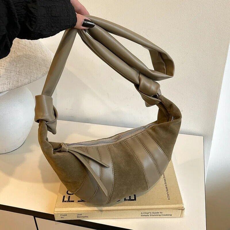 Large Nubuck Leather Patch Crescent Shoulder Bag Zipper Women's Soft Purses Khaki 57_8da70eda-11f6-4efb-93e7-c4c96f54f6a6 STYLEINGER