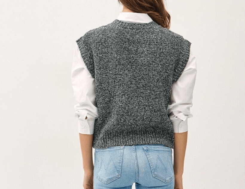 Be Cool Knit Women's Vest Cable Knit V-Neck Dark Gray Sleeveless Sweater