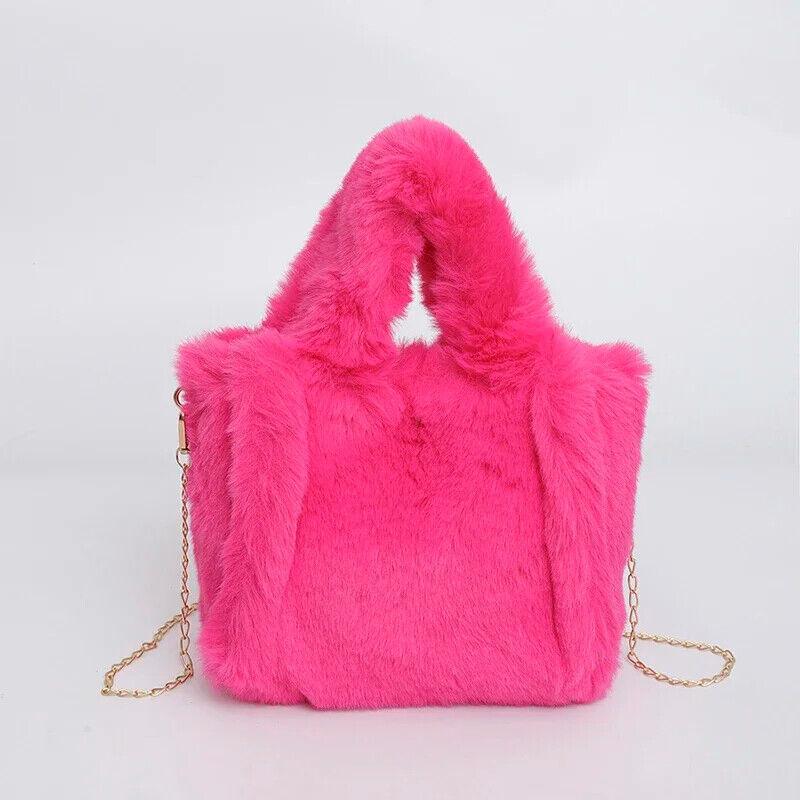 Faux Fur Handbags Women's Small Chain Strap Snap Double Handles Square Crossbody Rose Red 57_91dd1dc6-6095-4819-8ef9-76a63b0741b3 STYLEINGER