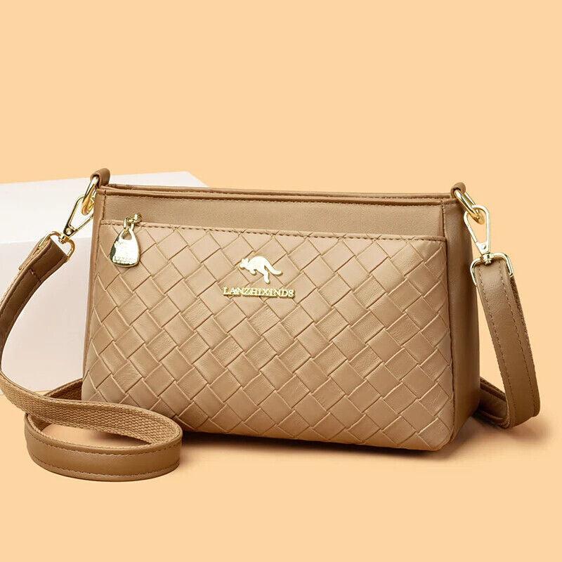 Genuine Leather Woven Diamond Pattern Crossbody Bags Women Small Zipper Purses