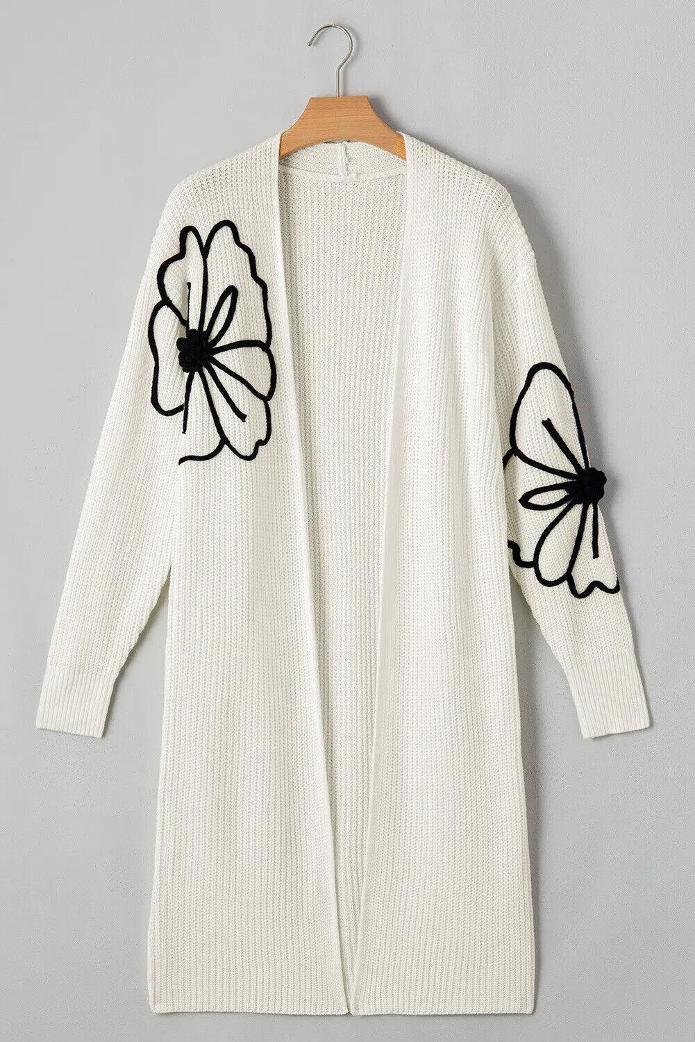 Cardigan Flower Embroidery Ivory Open Front Long Sleeve Longline Soft Knitwear 57_93fc1068-28db-4f34-bdc3-c3bfccfeb8a2 STYLEINGER