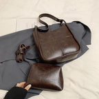 Shoulder Bucket Bags Leather Women's Large 2 in 1 Snap Plaid Stitch Handbags Dark Brown 57_940b8f63-3518-44a8-b1ea-5df6cf53f416 STYLEINGER