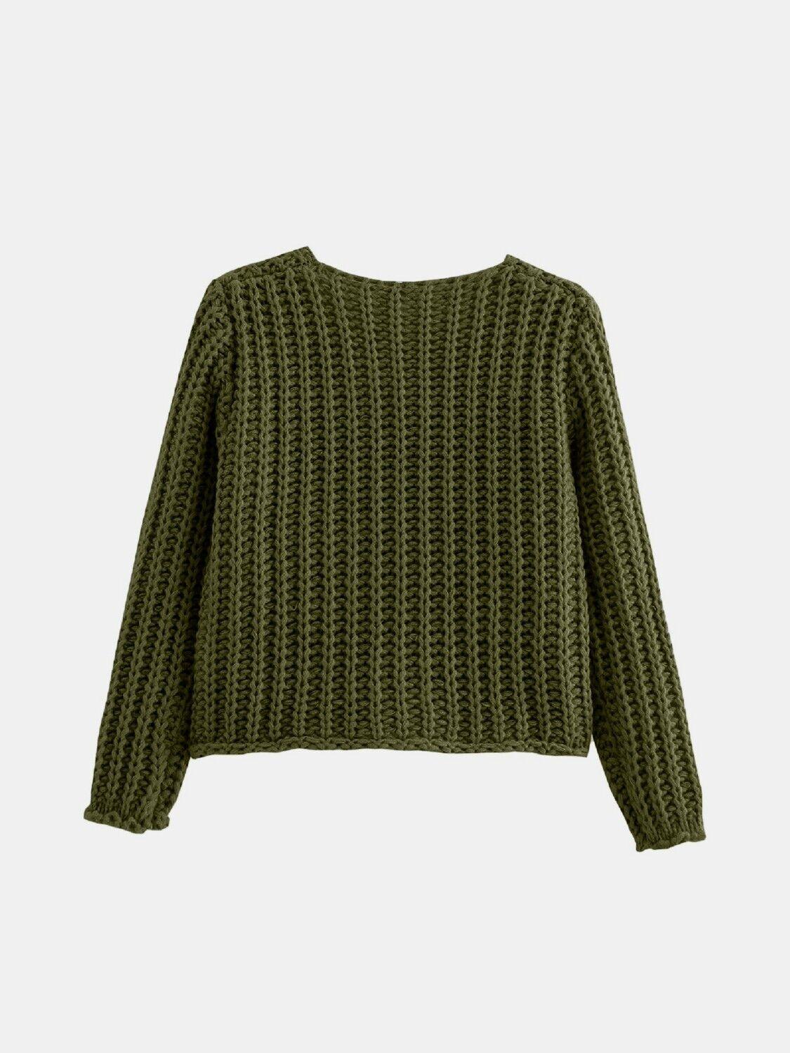 Buttoned Cardigan Women Front Pockets Single Breasted Knit Acrylic Sweater