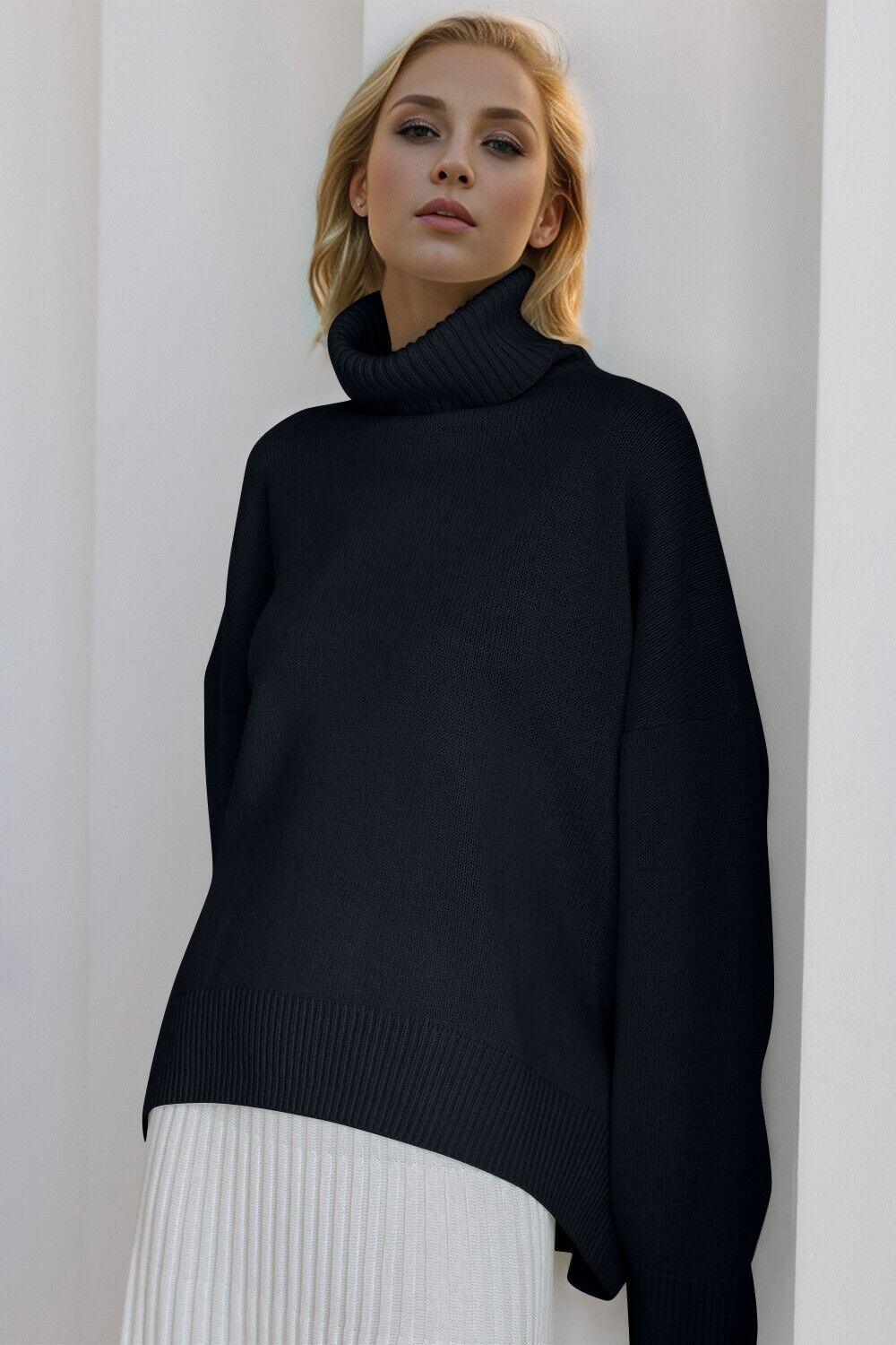 Basic Bae Turtleneck Sweater Women Solid Viscose Long Sleeve Oversized Knitwear