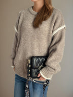 Women Contrast Trim Sweater Round Neck Dropped Shoulder Long Sleeve Pullover 57_9eff378b-c0fb-4bd5-8498-7bf2b0bb4eb9 STYLEINGER