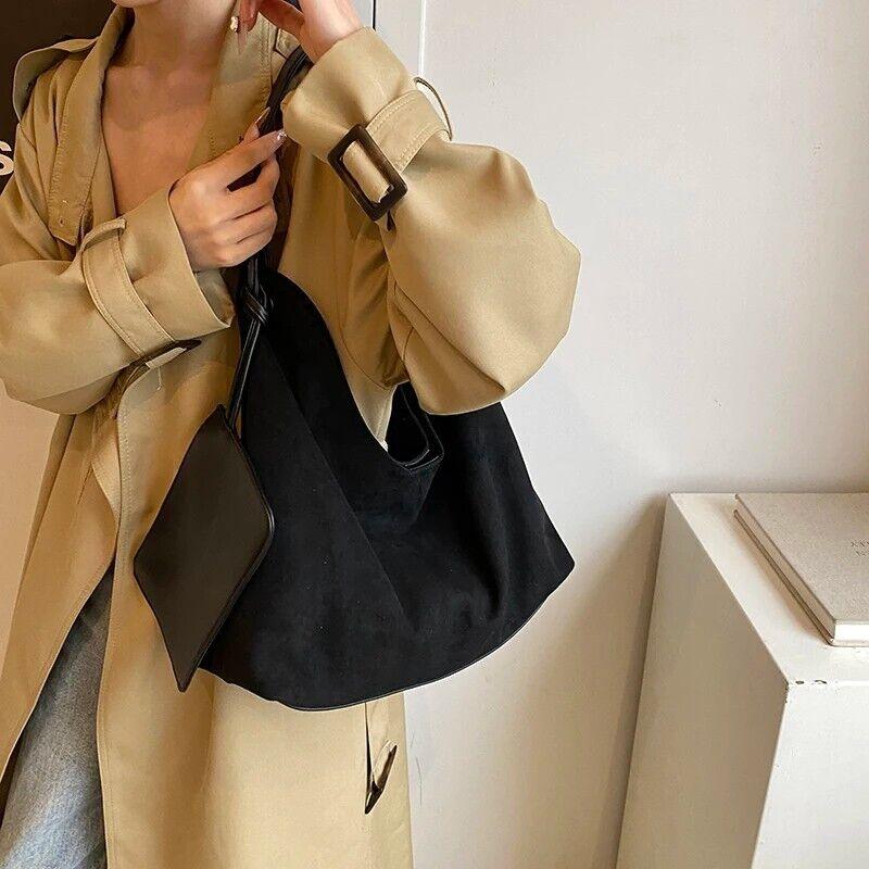 Large Nubuck Leather Hobo Bags Women Snap Soft Handbags with Mini Wallet