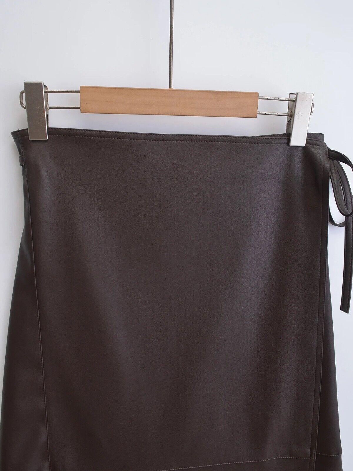 Midi Skirt Women's Faux Leather Lace-up Side A-Line High Waist Wrap Belt Tie 57_a2ba8d92-fae6-4fae-b112-288e89366456 STYLEINGER