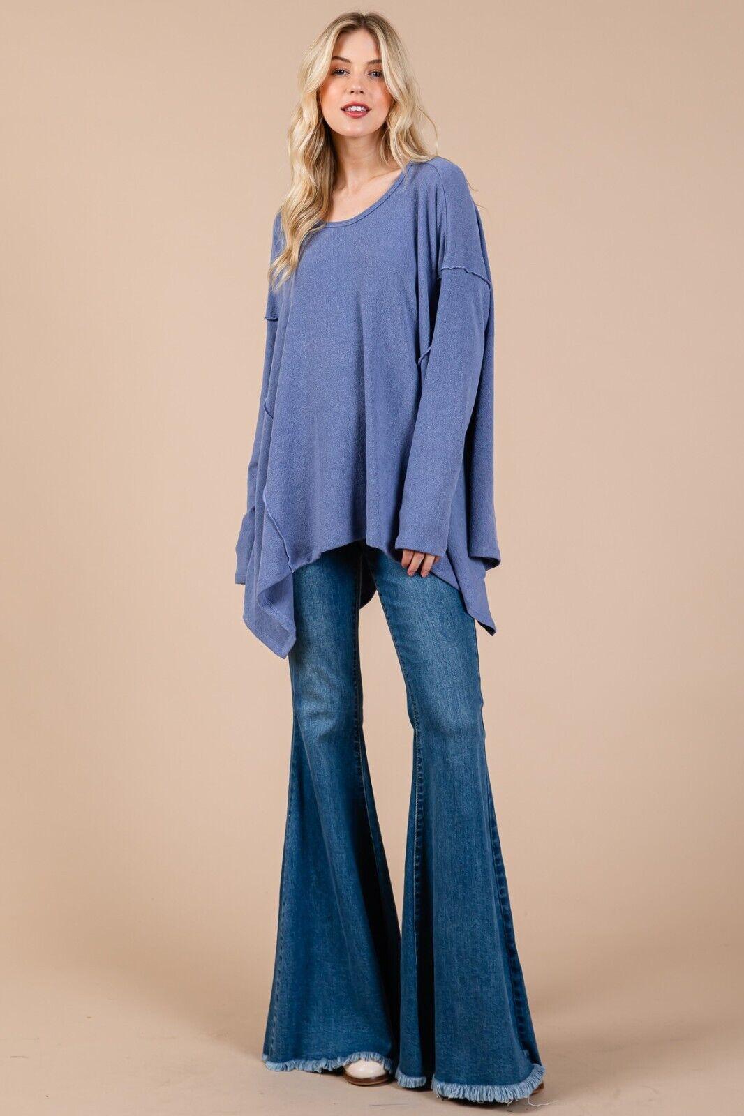 Ces Femme Top Oversized Women Asymmetrical Long Sleeve Dusty Blue Exposed Seams 57_a336136e-11ad-4417-ae66-0e3856113ceb Trendsi