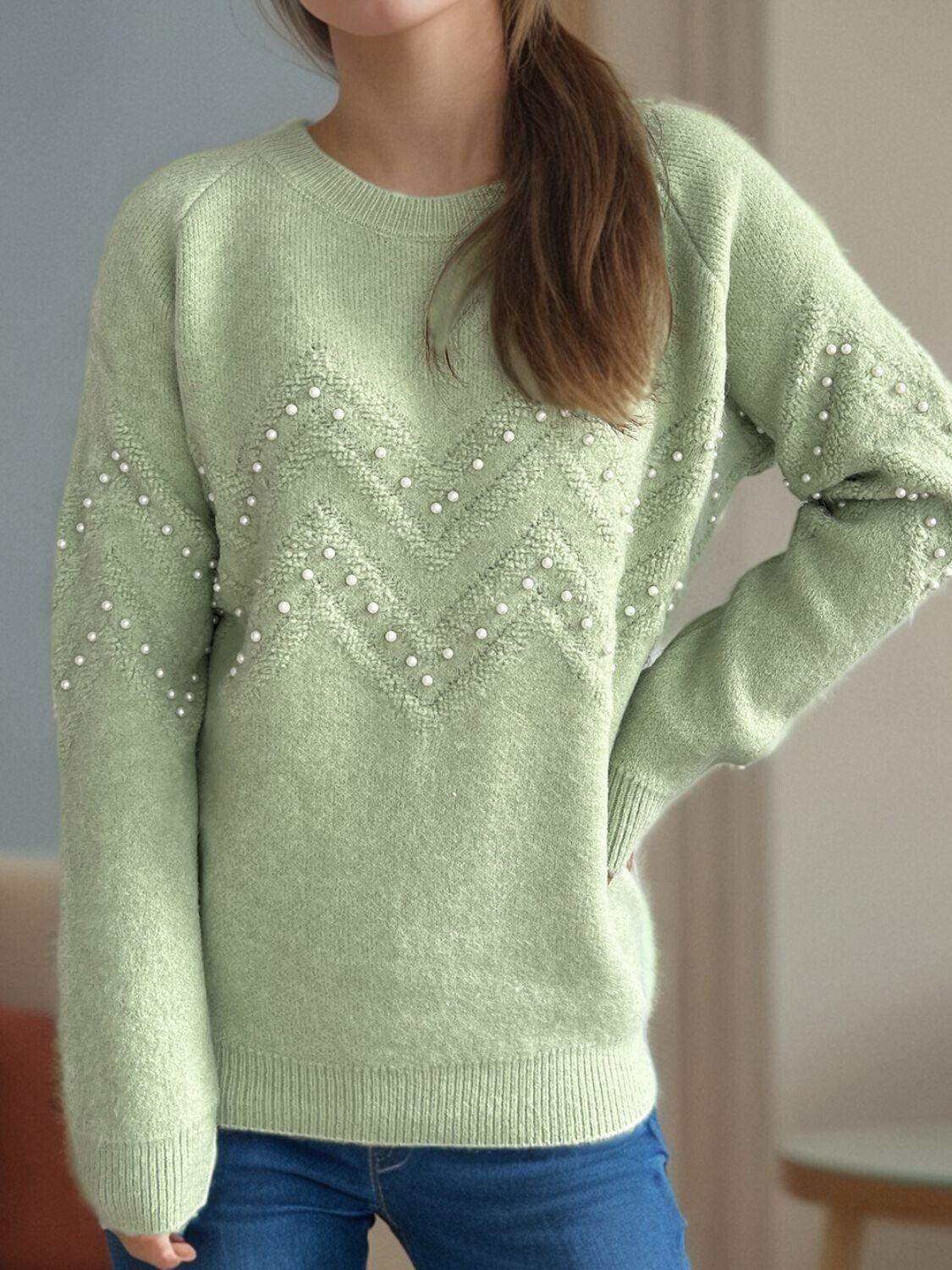 Women Pearl Beaded Sweater Geometric Pattern Round Neck Long Sleeve One Size 57_a4960a95-51c6-4459-a029-aa870e9fb482 STYLEINGER