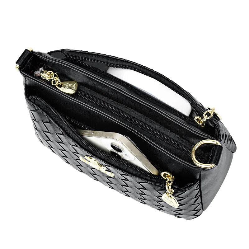 Genuine Leather Woven Diamond Pattern Crossbody Bags Women Small Zipper Purses