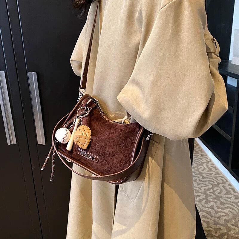 Nubuck Leather Women Crossbody Bags Mini Zipper Tassel Accessories Short Handle