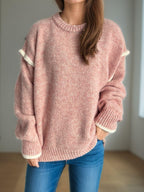 Women Contrast Trim Sweater Round Neck Dropped Shoulder Long Sleeve Pullover 57_a96804a4-a1fc-4e49-a343-c05d445b65e2 STYLEINGER