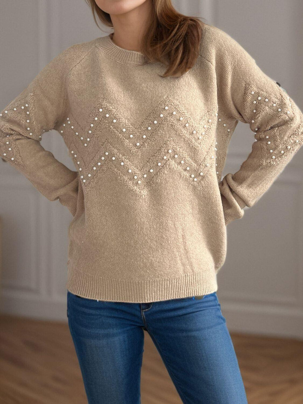 Women Pearl Beaded Sweater Geometric Pattern Round Neck Long Sleeve One Size 57_a996c55f-7bed-4874-940c-b4c07c39a506 STYLEINGER