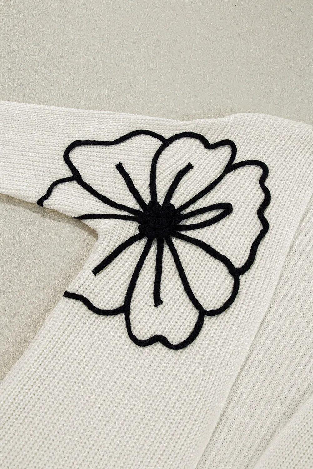 Cardigan Flower Embroidery Ivory Open Front Long Sleeve Longline Soft Knitwear 57_a9a0a0a0-ccba-4bad-acd4-7b8c1701159f STYLEINGER