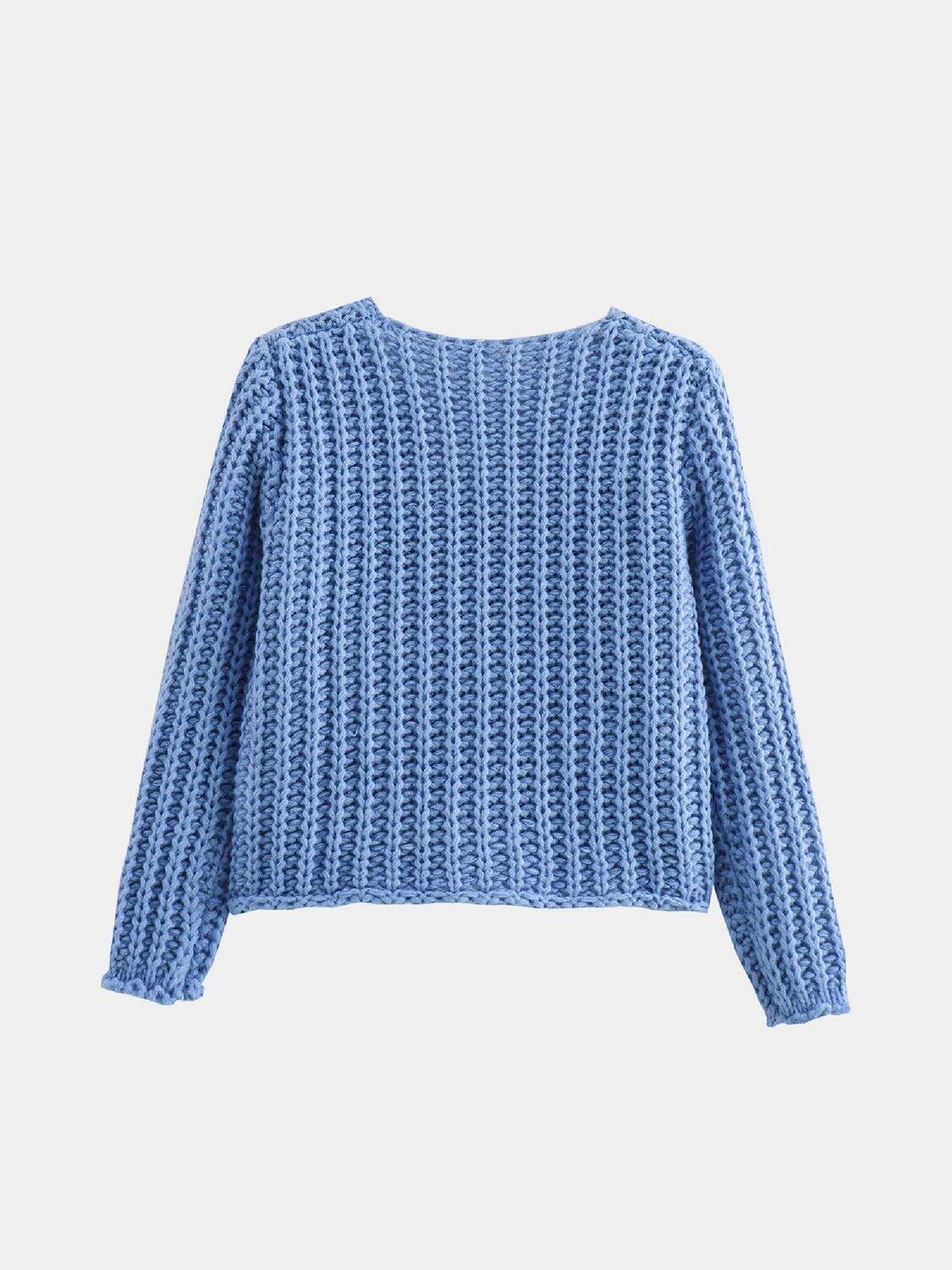 Buttoned Cardigan Women Front Pockets Single Breasted Knit Acrylic Sweater