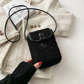 Mini Soft Lamb Down Fabric Plush Women's Toggle Flap Crossbody Phone Purses Black #1