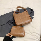 Shoulder Bucket Bags Leather Women's Large 2 in 1 Snap Plaid Stitch Handbags Khaki 57_aac50732-0b37-4223-8b1c-2abe8b125d5e STYLEINGER
