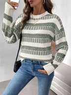 Sweater Contrast Striped Round Neck Long Sleeve Women's Soft Casual Knitwear 57_ae62282b-3c29-48ed-8856-2d1db60b80da STYLEINGER