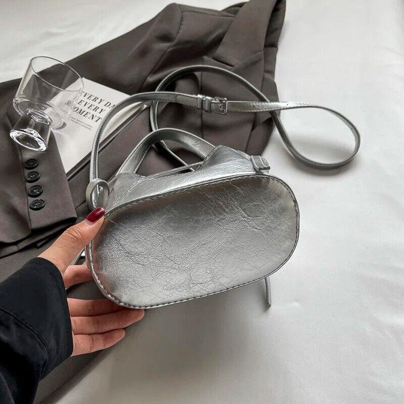 Mini Leather Bucket Bags Soft 2 in 1 Removable Pouch Drawstring Snap Crossbody