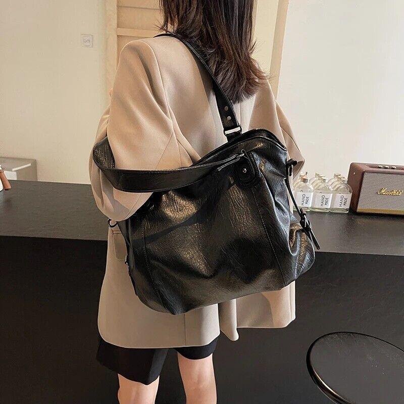 Large Tote Bag Women's Leather Zipper Double Handles Soft Crossbody Bags