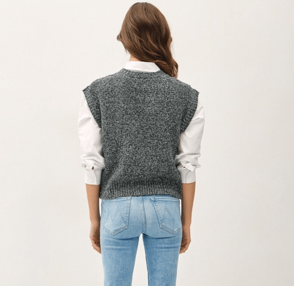 Be Cool Knit Women's Vest Cable Knit V-Neck Dark Gray Sleeveless Sweater