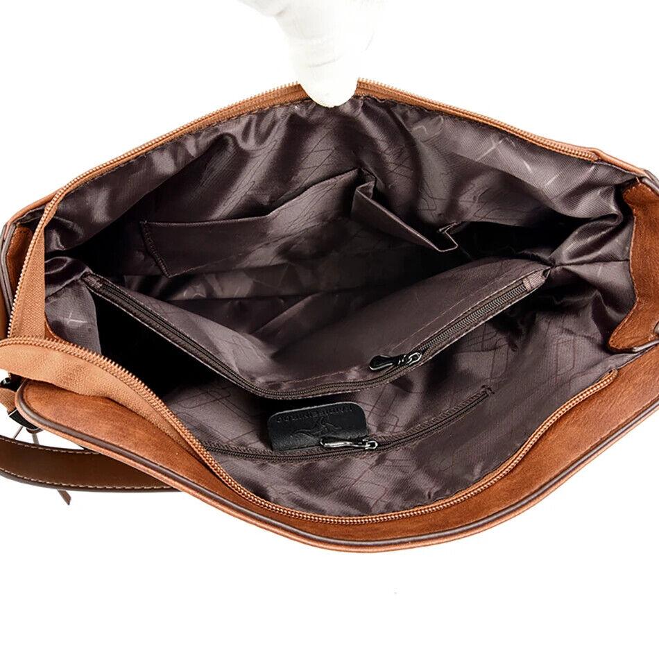 Women's Large Handbag Soft Leather Zipper Pockets Bucket Bags Purses