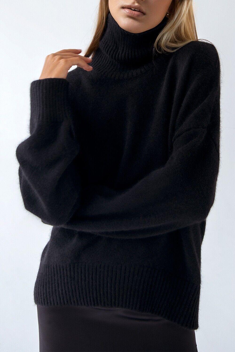 Basic Bae Turtleneck Sweater Women Solid Viscose Long Sleeve Oversized Knitwear