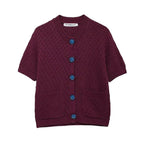 Single Breasted Knitted Sweater V-Neck Short Sleeve Blue Jewel Buttons 57_b2be3cbc-fb4e-4e87-a1a1-0695abd9eef5 STYLEINGER